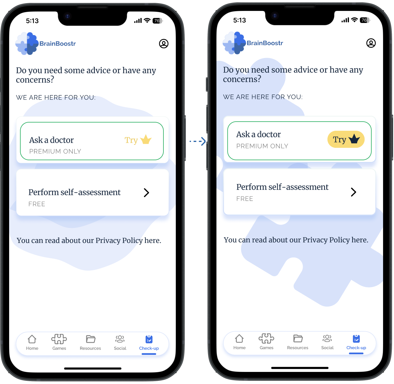 Before: Lower contrast and more text